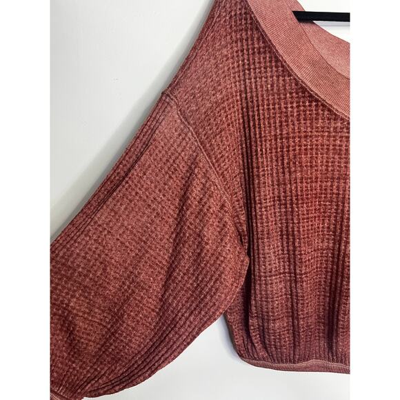We The Free The Free South Side Thermal Top Size XS Burgundy Oversized Boho  - Picture 7 of 7
